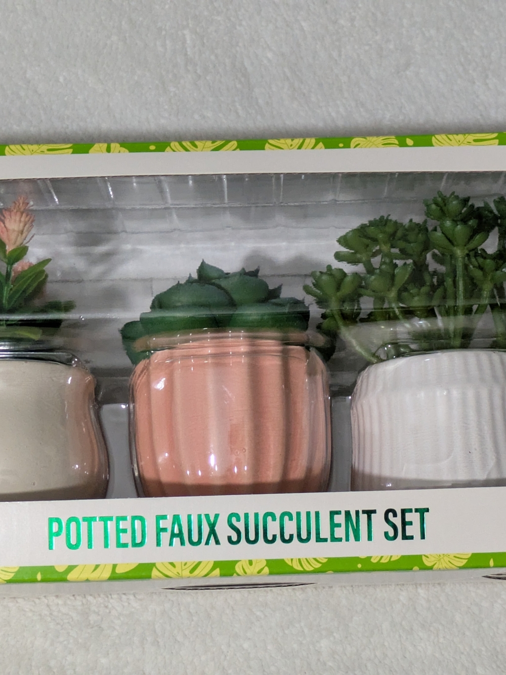 NIB Festive Voice Potted Faux Succulent Set - 3 Count Pastel Ceramic Planters